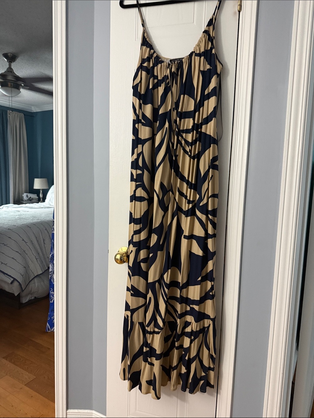Navy and Tan Printed Maxi Dress - Sleeveless Summer Dress